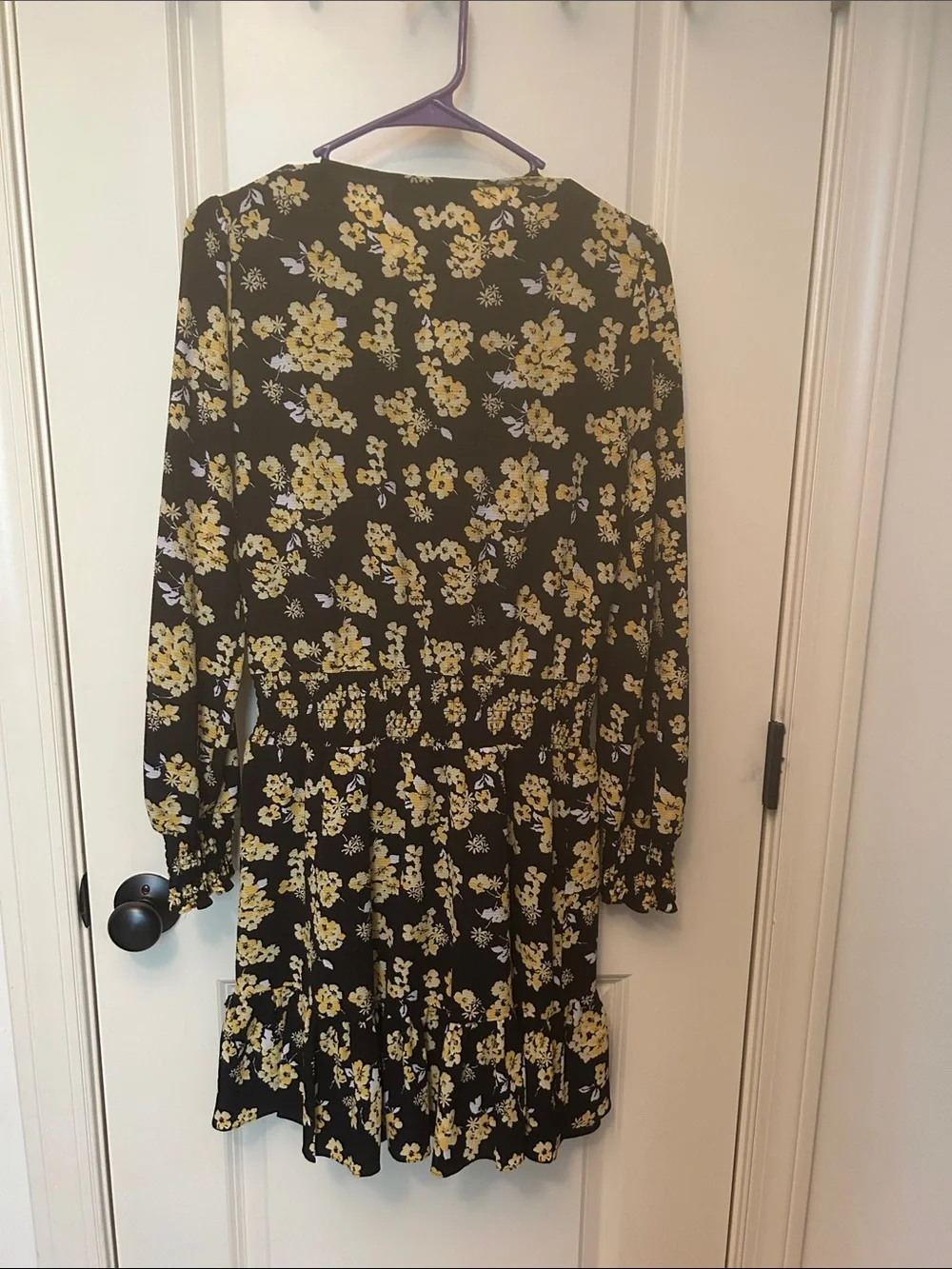 Michael Kors Black Long-Sleeve Floral Dress with Yellow Print